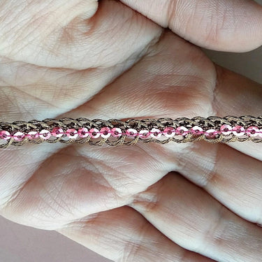 Bronze Braided Sequins Trim With Purple / Blue / Pink Sequins, Approx. 6 mm wide, Trim by 3 yards